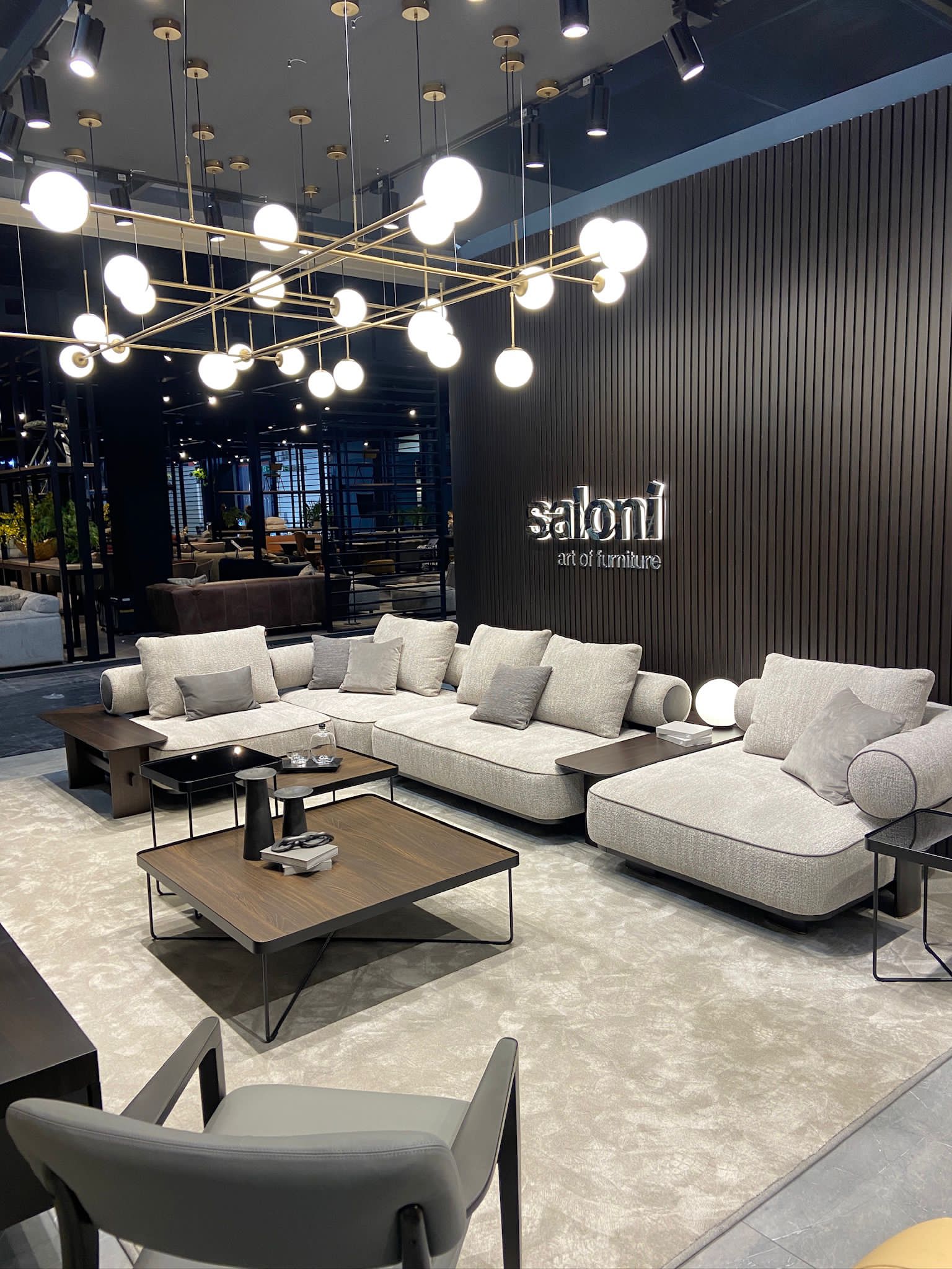 Completed premium furniture exhibition stand from the VAV Group production archive